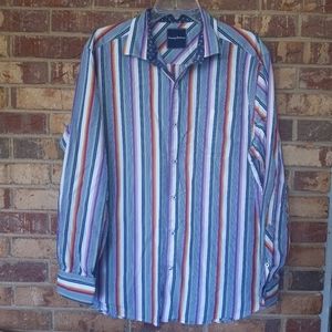 Tommy Bahama Mens L Button Down Long Sleeve Shirt Multi Colored Striped Cotton